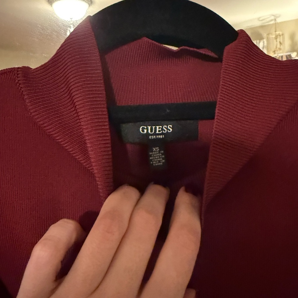 Guess dark red body con high neck dress.